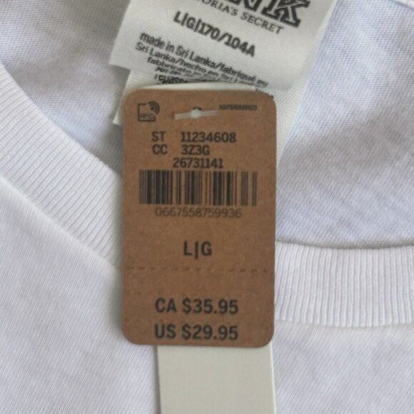 Pink Victoria's Secret Cotton 2 Long Sleeve Crew Neck Mid-Length Gray White L - Picture 7 of 13